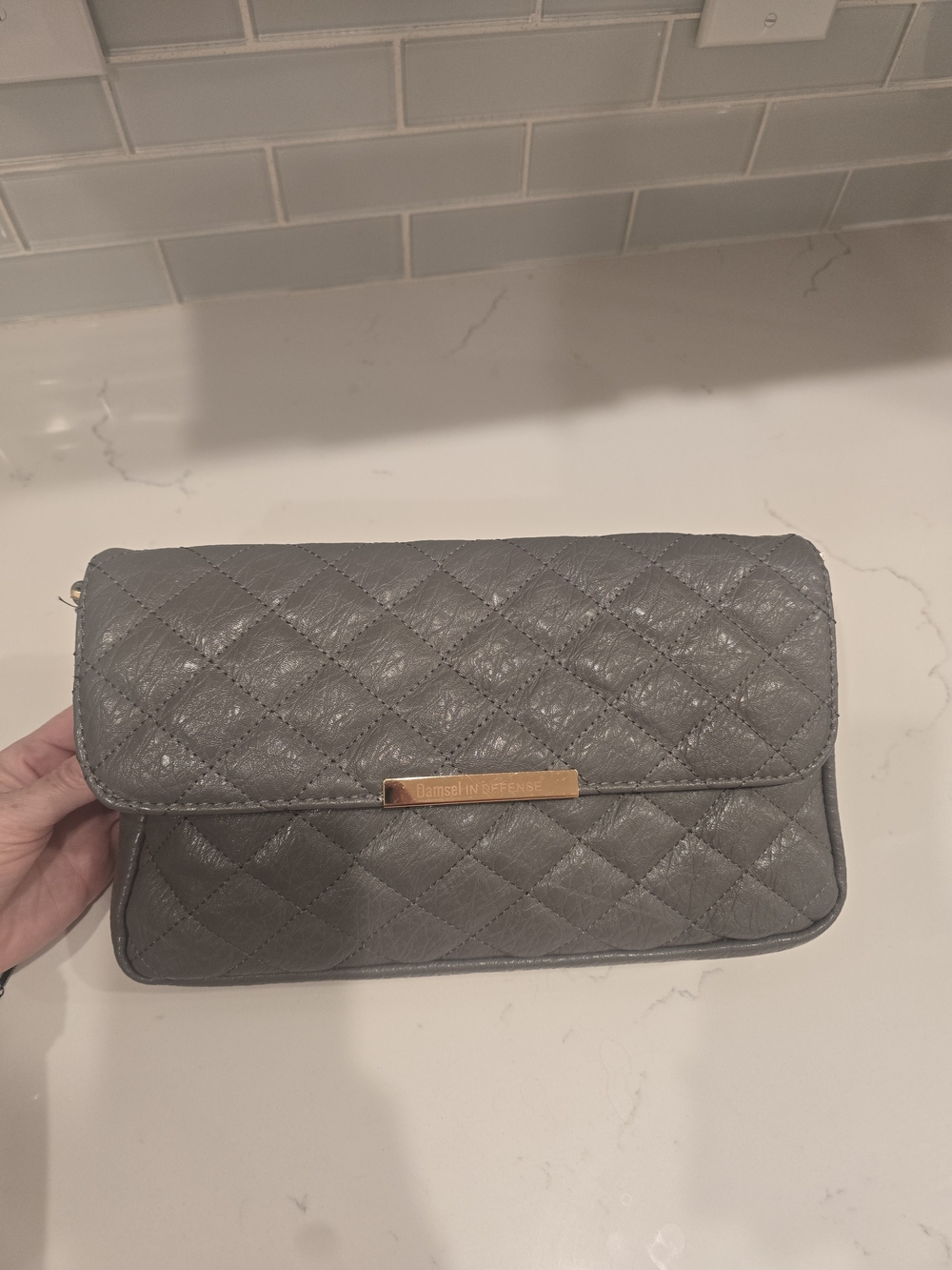Quilted Grey Crossbody Bag